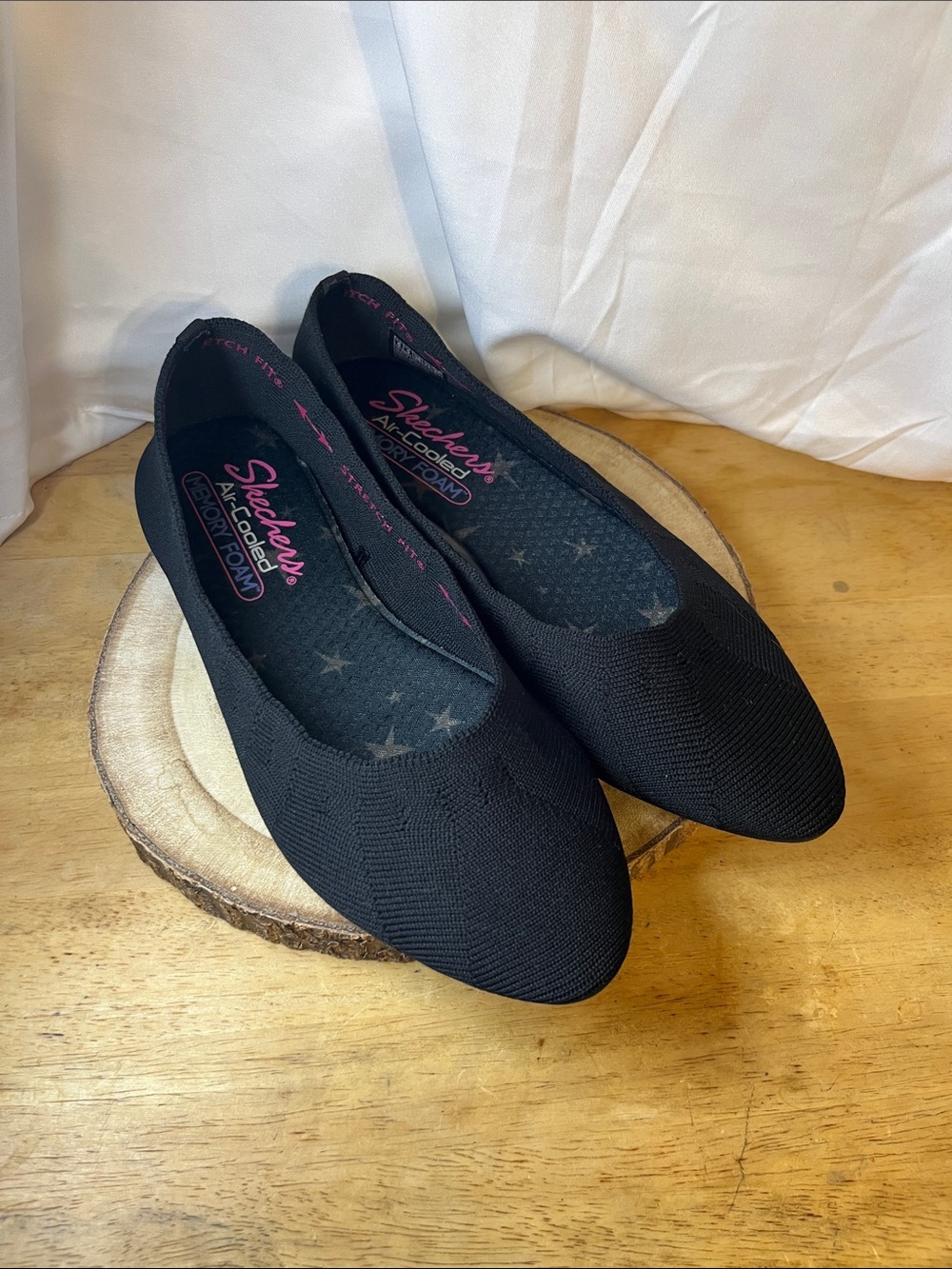 Skechers Black Knit Cleo Ballet Slip-On Stretch Flats with Cushioned Insole 6